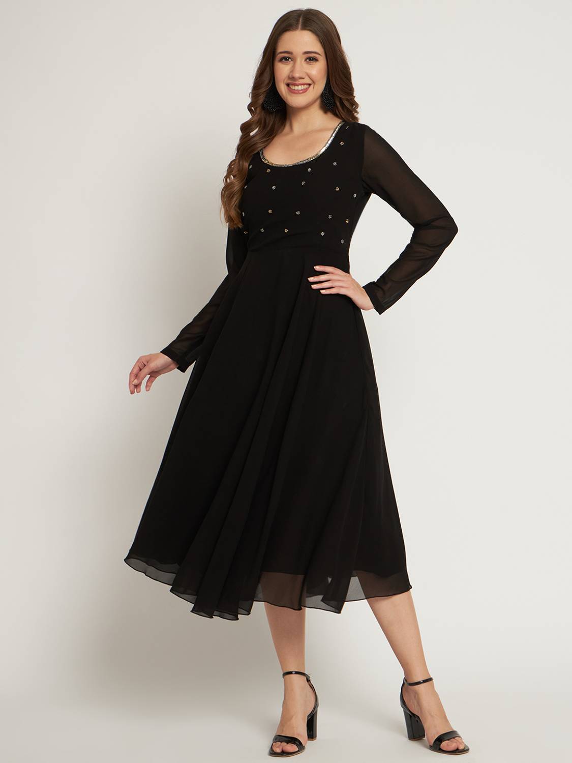 Poshak Hub Women Embroidered Georgette Anarkali Kurta (Black)