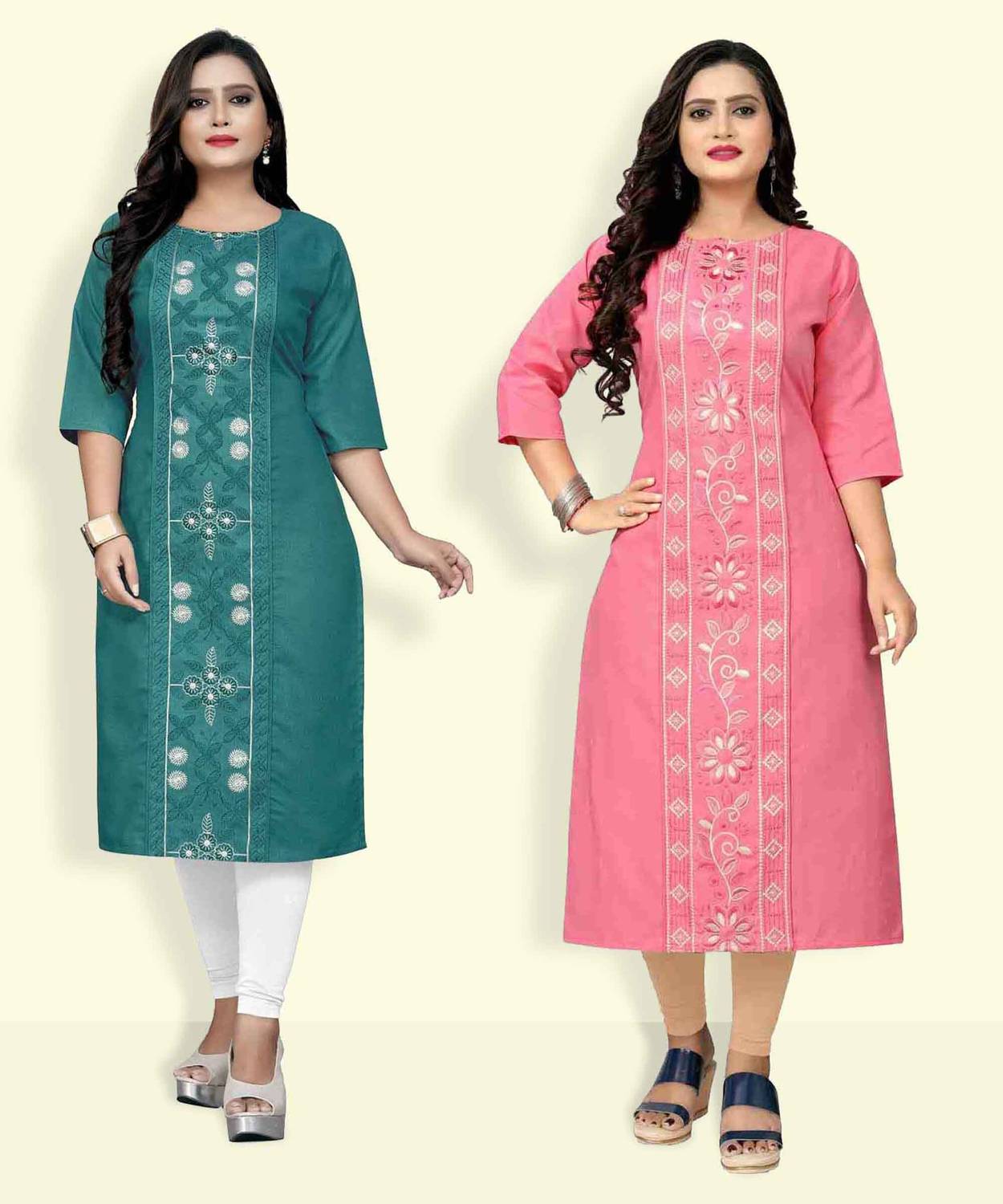 VIVIDH CREATIONS Pack of 2 Women Embroidered Cotton Blend Straigh