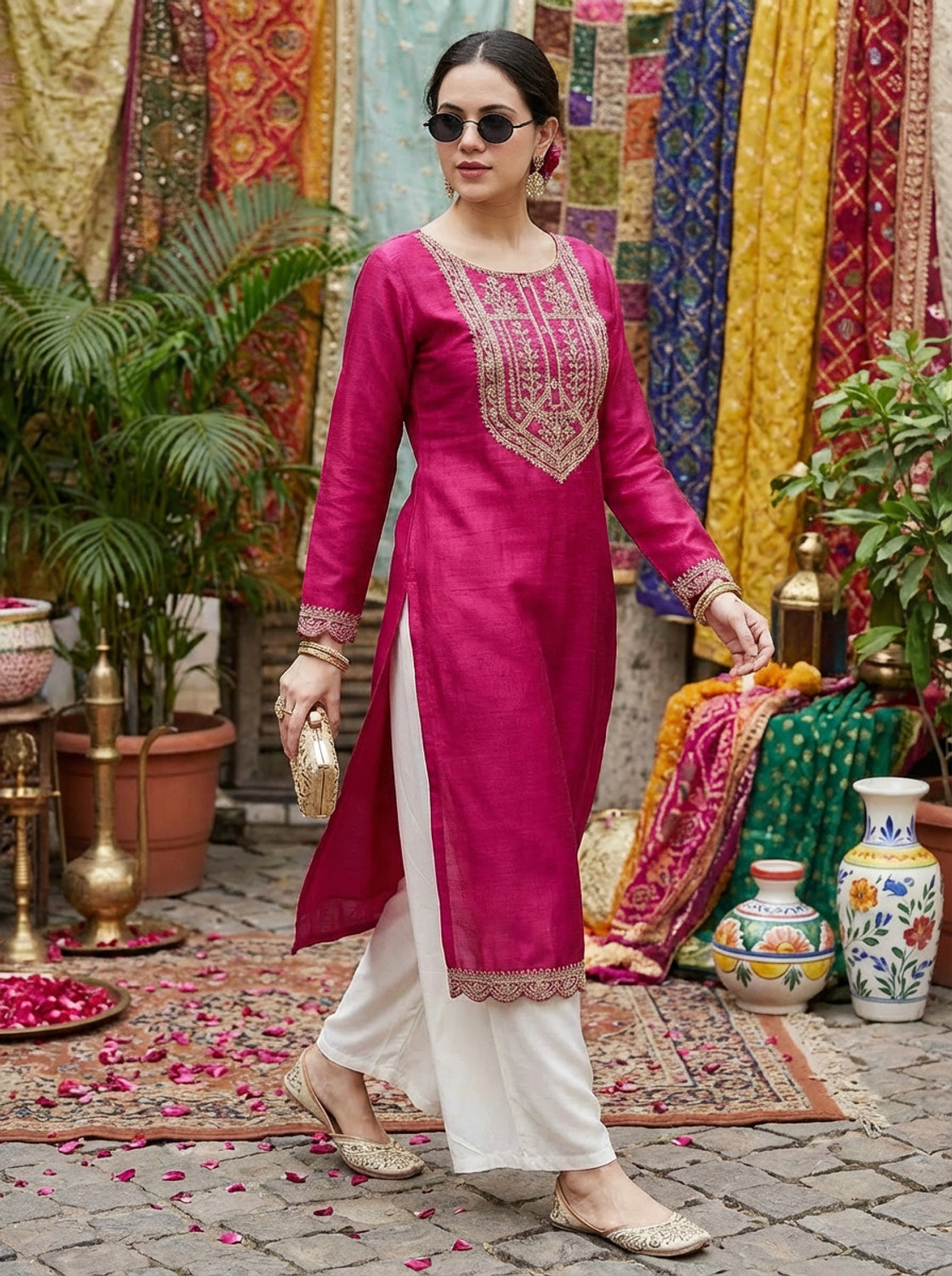 Image of HOUSE OF SETHIA Women Embroidered Straight Kurta