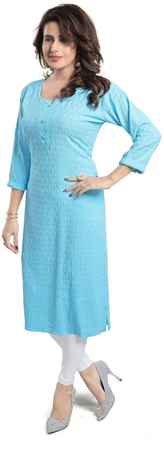 Image of Dream & Dzire Women Chikan Embroidery Straight Kurta
