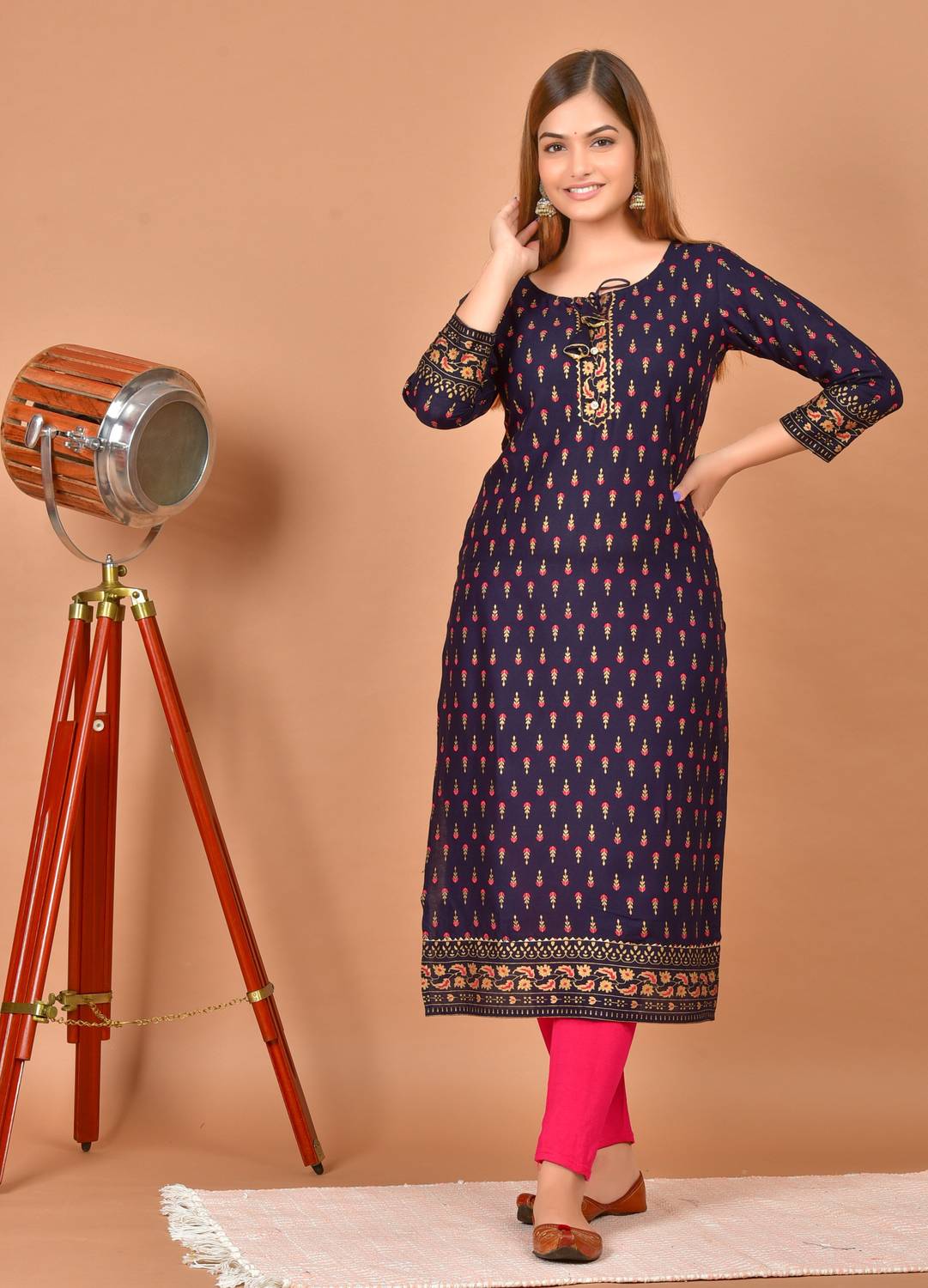 chhaya fashion Women Printed Viscose Rayon Straight Kurta (Dark B