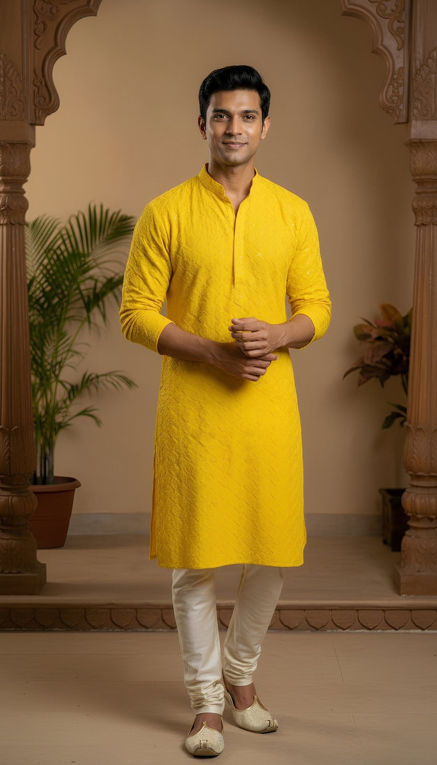Image of ADHIRAJAN Men Embellished Straight Kurta
