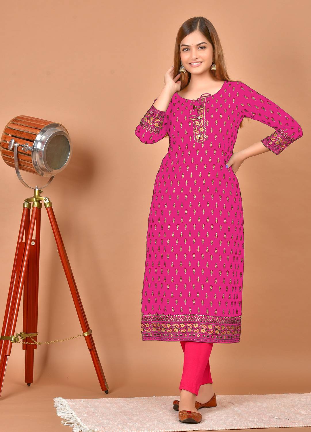 chhaya fashion Women Printed Viscose Rayon Straight Kurta (Pink)