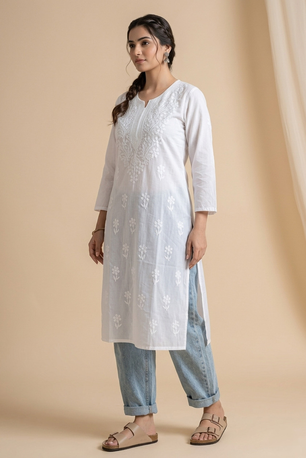 Image of Elaasa Women Chikan Embroidery Straight Kurta