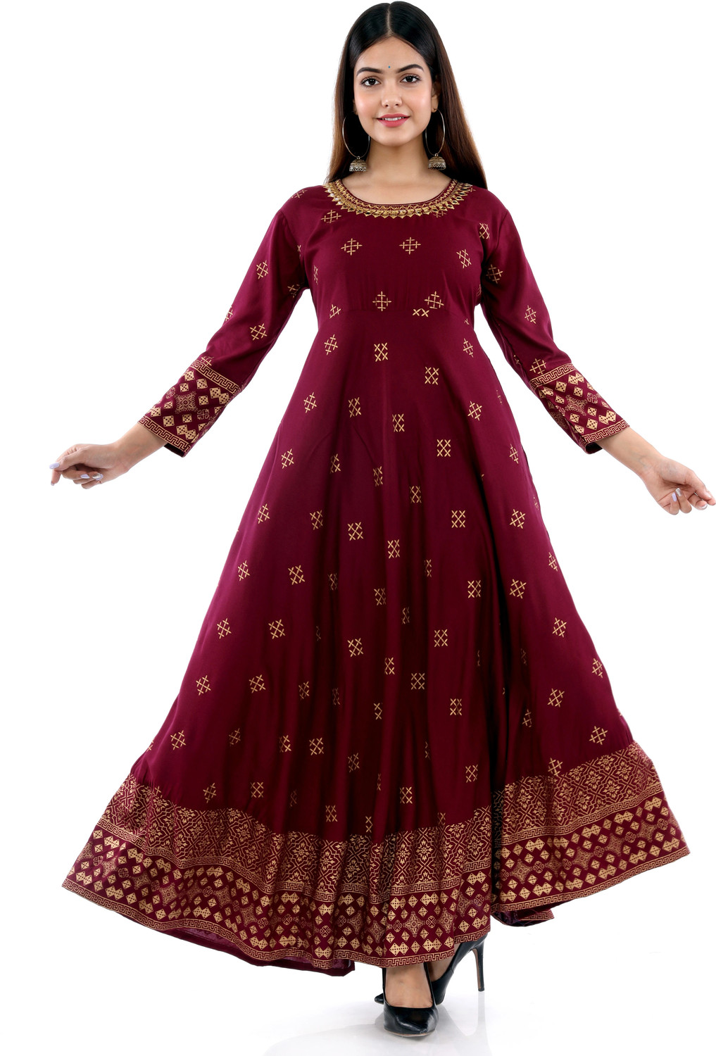 Image of DOM Women Printed Anarkali Kurta