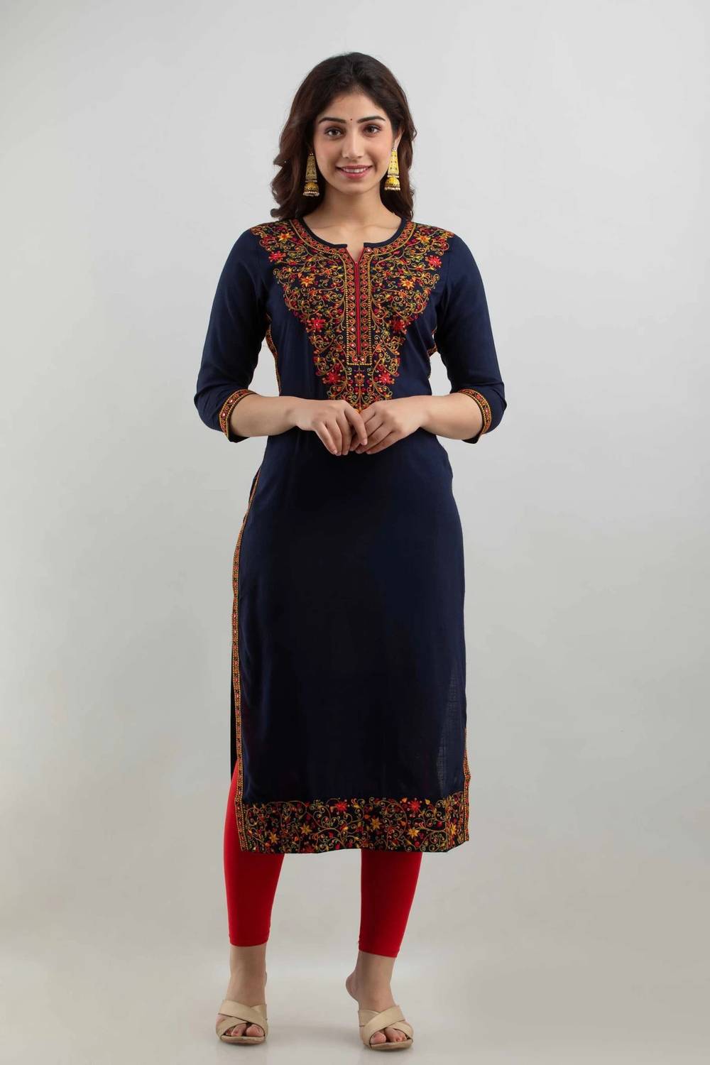 GOMOSWA INTERNATIONAL Women Embroidered Viscose Rayon A-line Kurt