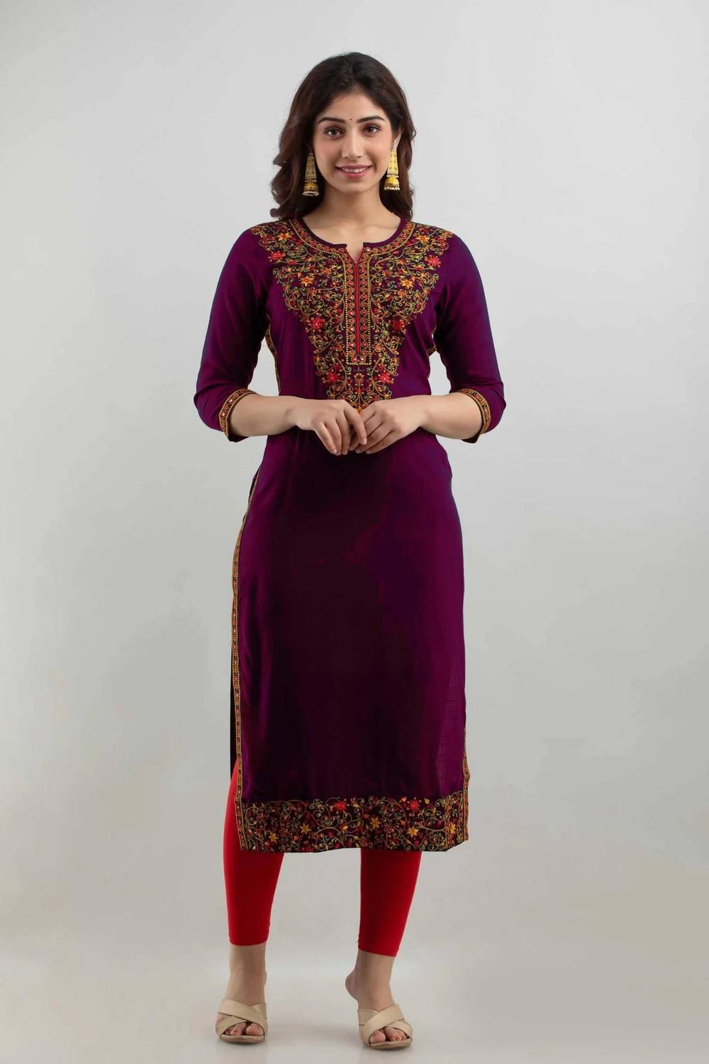 GOMOSWA INTERNATIONAL Women Embroidered Viscose Rayon A-line Kurt