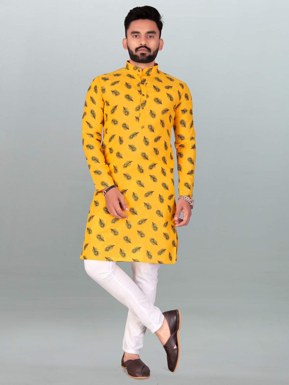 Image of FRELURO Men Printed Straight Kurta