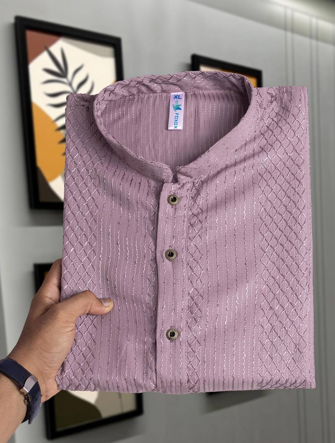 FOXDX Men Pink Straight Kurta - Image 1
