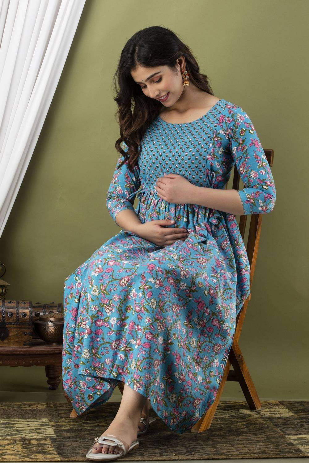 Tulsiram Women Printed Pure Cotton Anarkali Kurta (Blue)