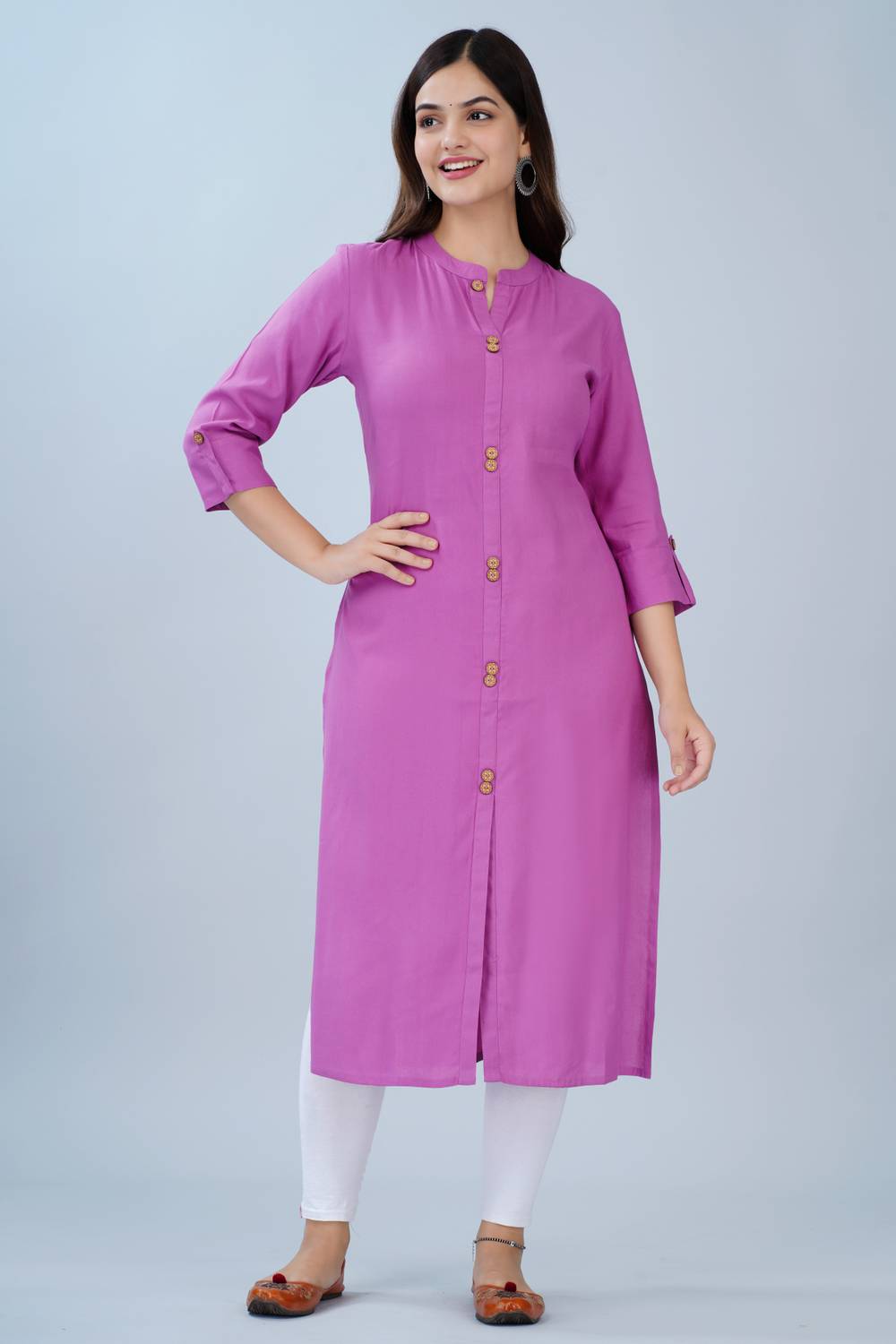NEW4U Women Solid Viscose Rayon Straight Kurta (Purple)