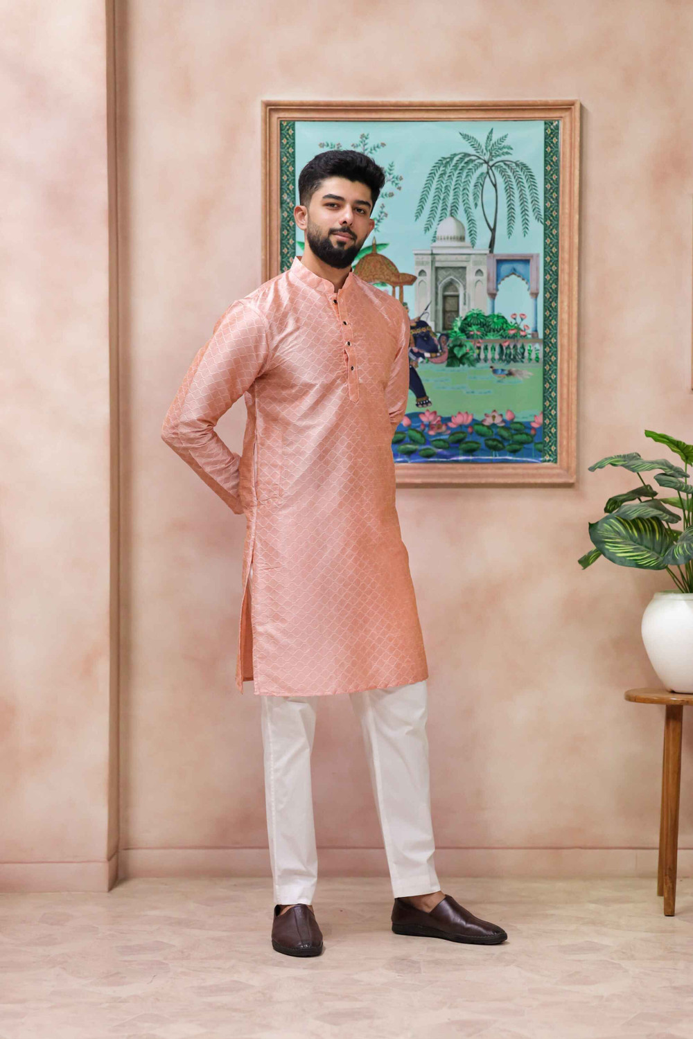 Image of Koshin Men Self Design Straight Kurta
