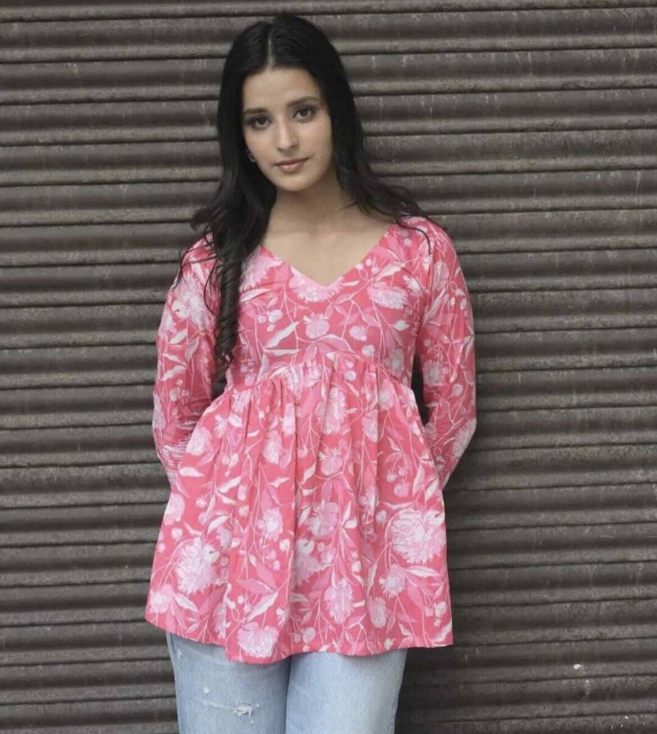 Kedarnath creation Women Printed Viscose Rayon Flared Kurta (Pink