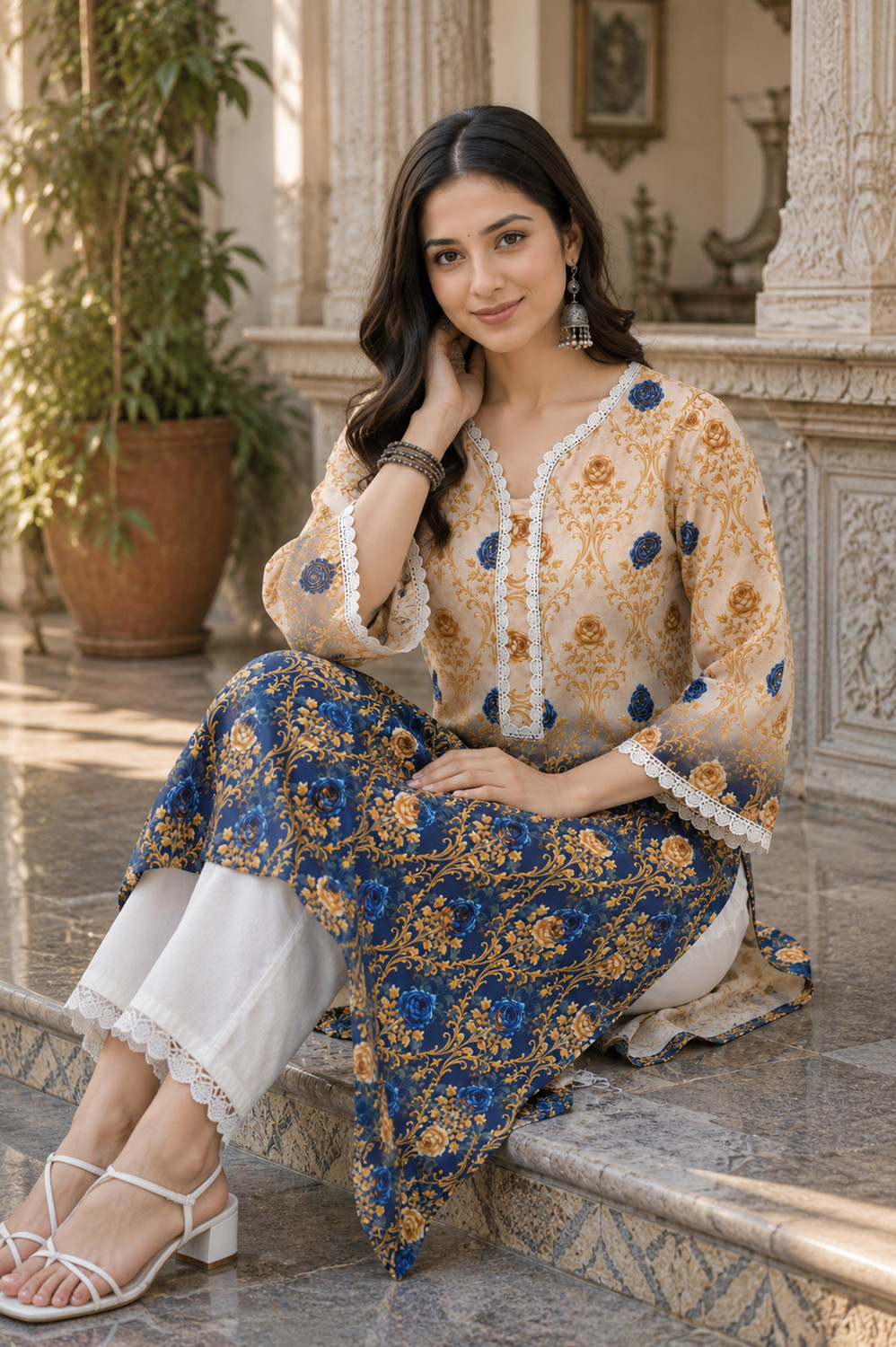 Image of LADISOL Women Floral Print, Printed A-line Kurta