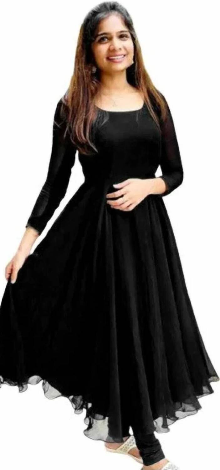 KALESHH ENTERPRISE Women Solid Georgette Anarkali Kurta (Black)