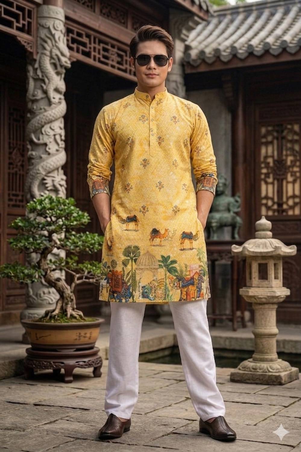 MENTIFIC Men Yellow Printed Straight Kurta - Image 4