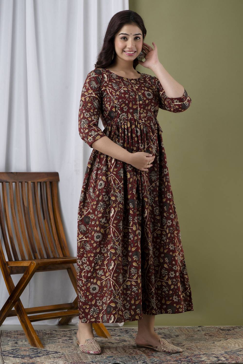 Silakiva Women Printed Pure Cotton Anarkali Kurta (Maroon)