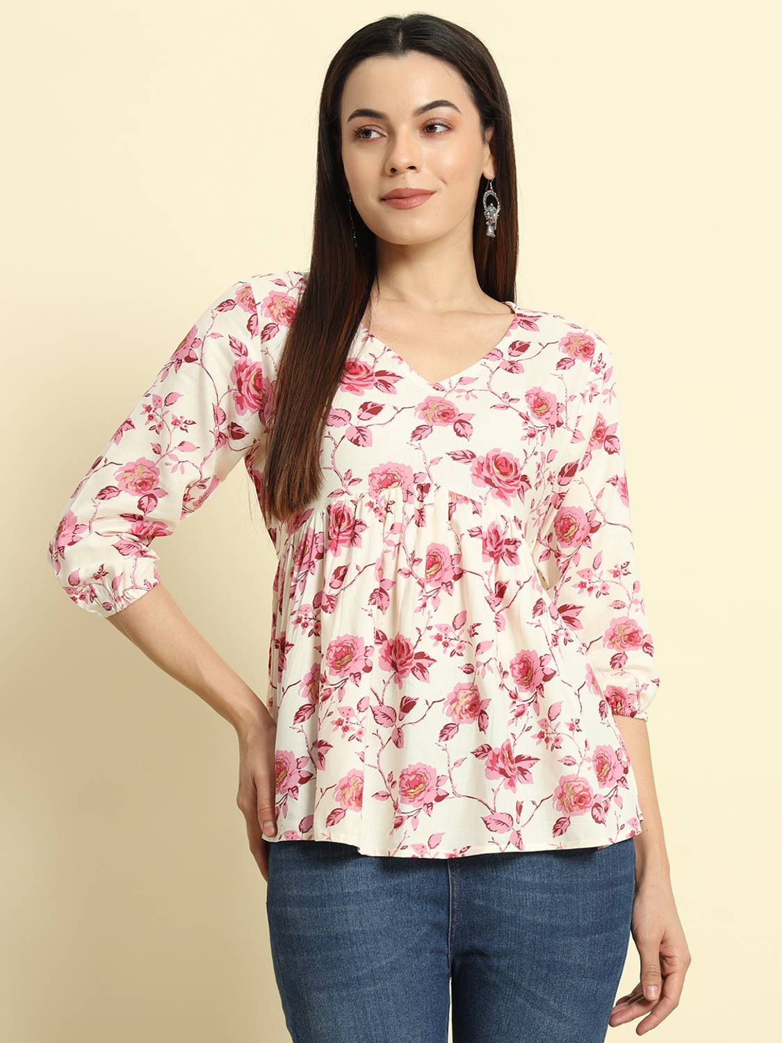 Sa Rasa Women Printed Cotton Blend Flared Kurta (Multicolor)