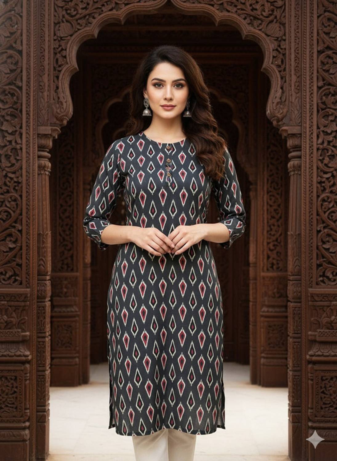 Saka Designs Women Printed Viscose Rayon Straight Kurta (Grey)
