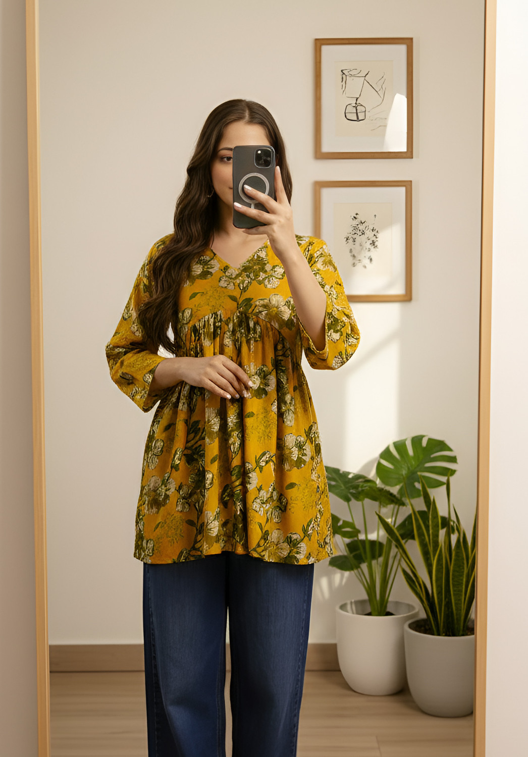 Image of Mialo fashion Women Floral Print Flared Kurta