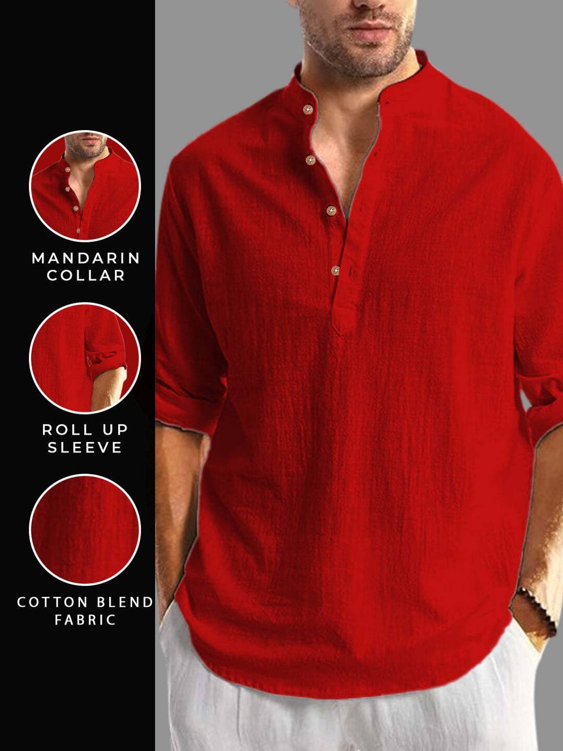 LENIA Men Red Straight Kurta - Image 3