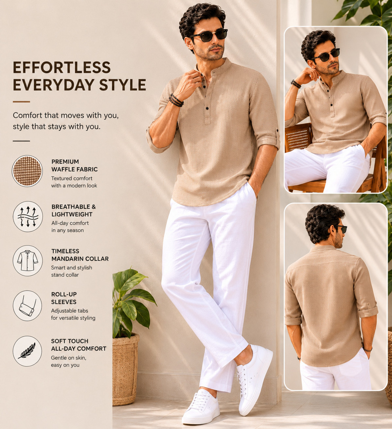 Image of HOODLER Men Self Design Straight Kurta
