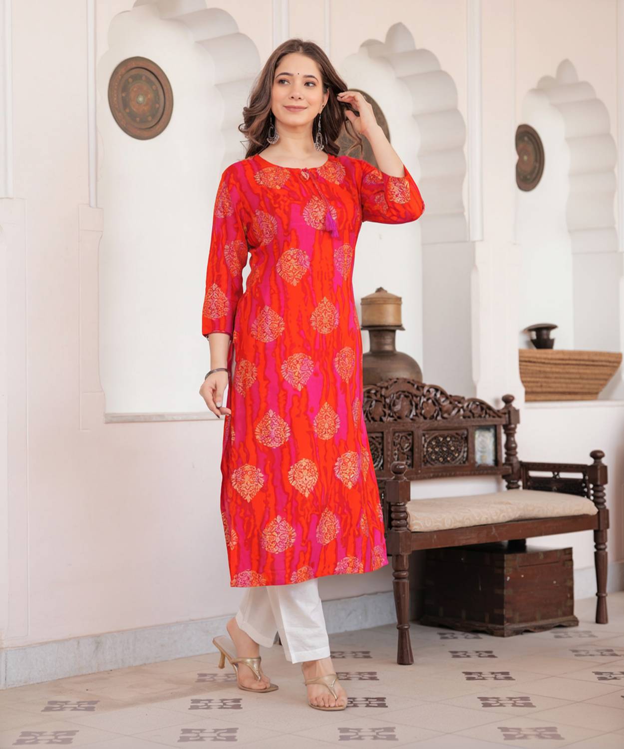 Deepyog Women Printed Viscose Rayon Straight Kurta (Multicolor)