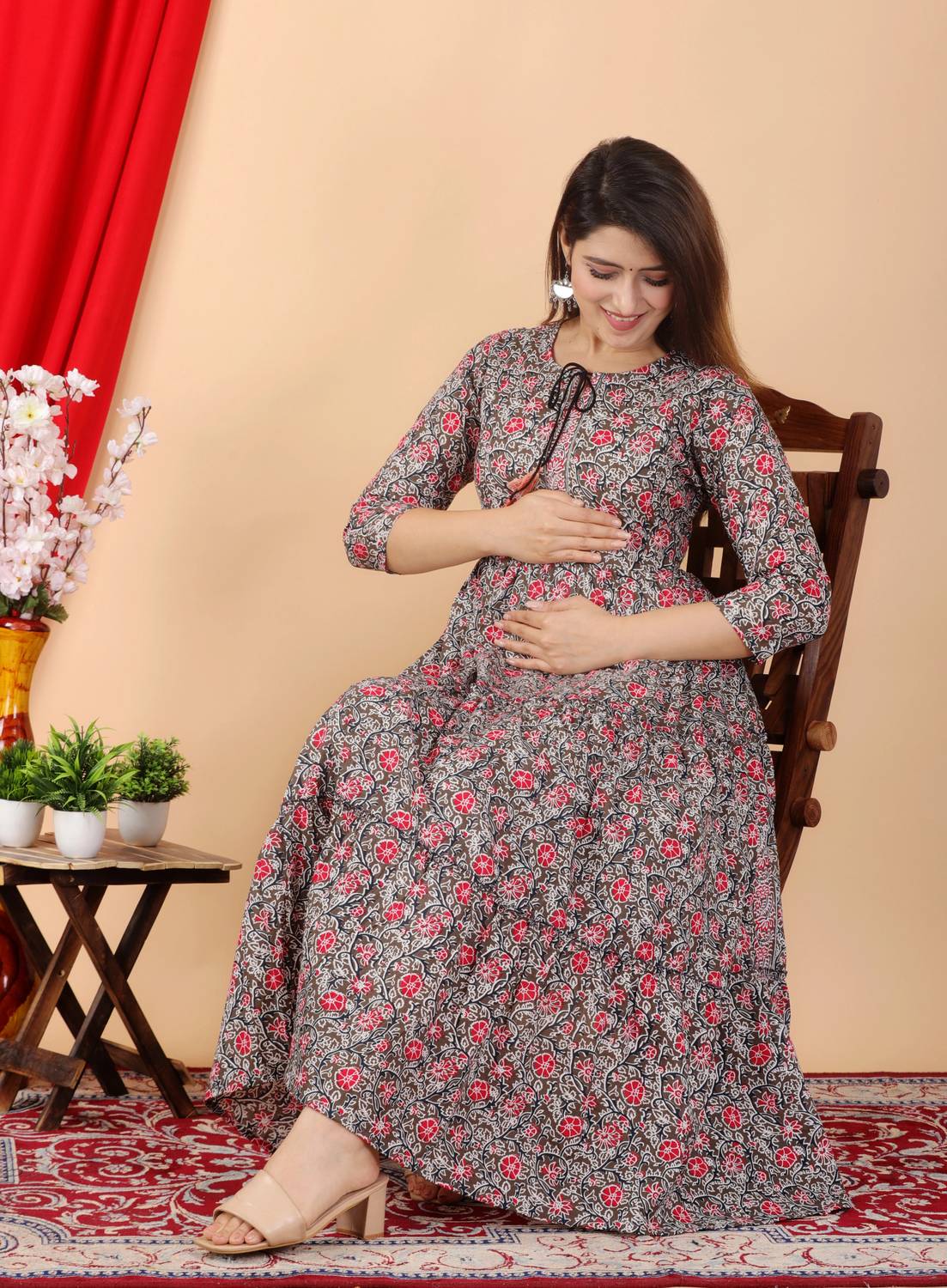 Most Women Printed Pure Cotton Flared Kurta (Multicolor)