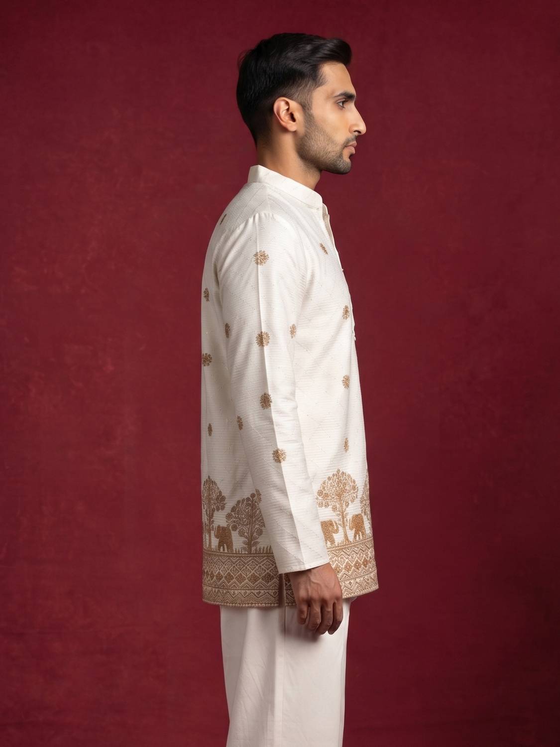 Jompers Men Embroidered Tunic Kurta White - Image 3