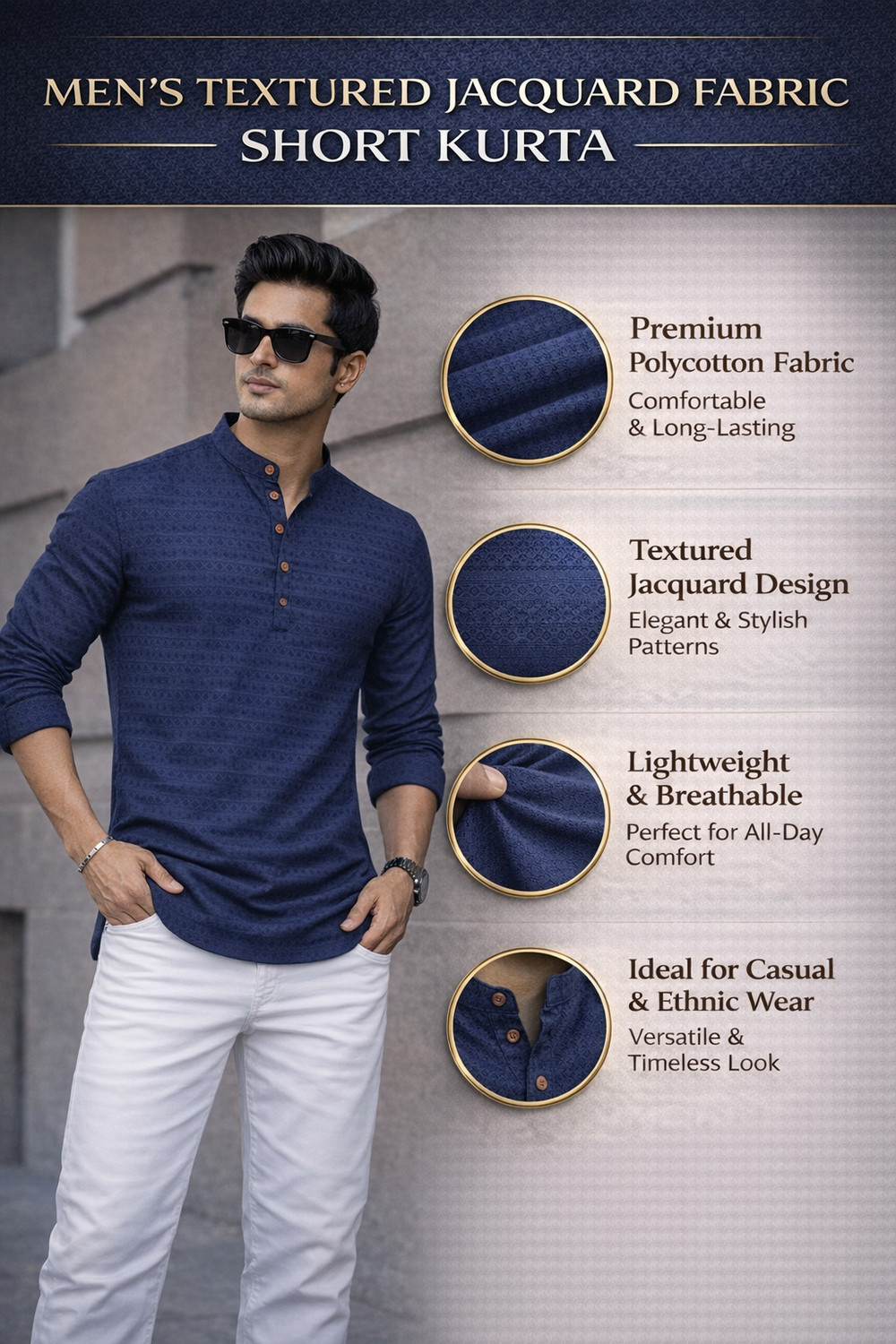Image of STR CREATION Men Self Design, Woven Design Straight Kurta