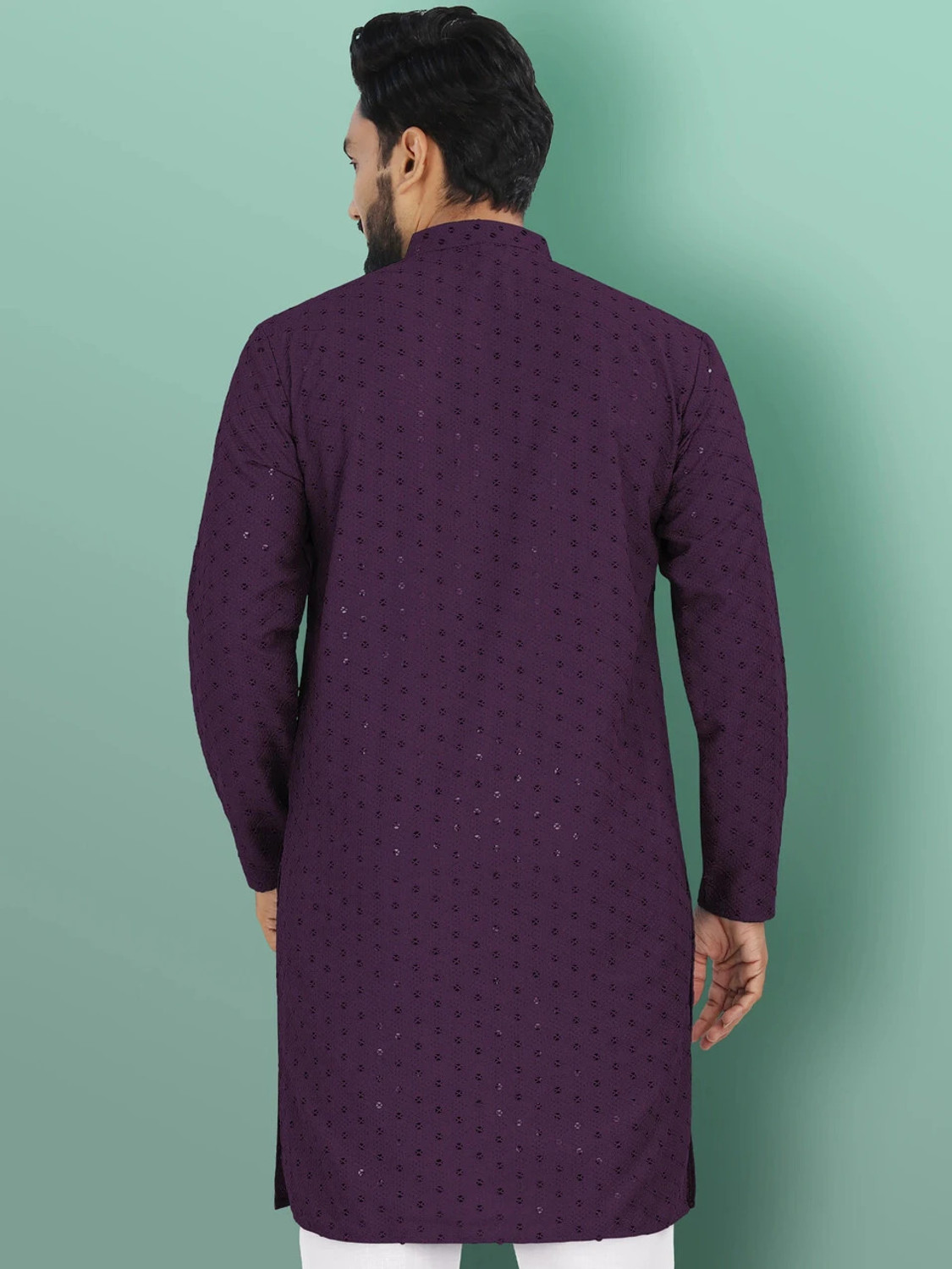 Image of ADHIRAJAN Men Chikan Embroidery Straight Kurta