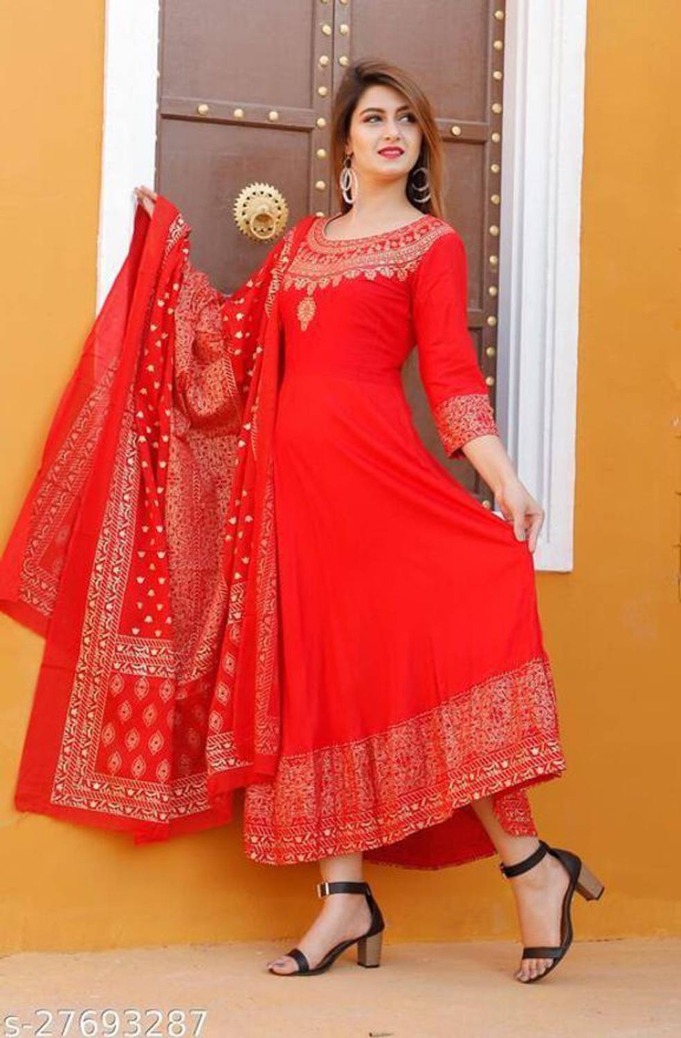 SkyAsia Women Printed Cotton Blend Anarkali Kurta With Attached D