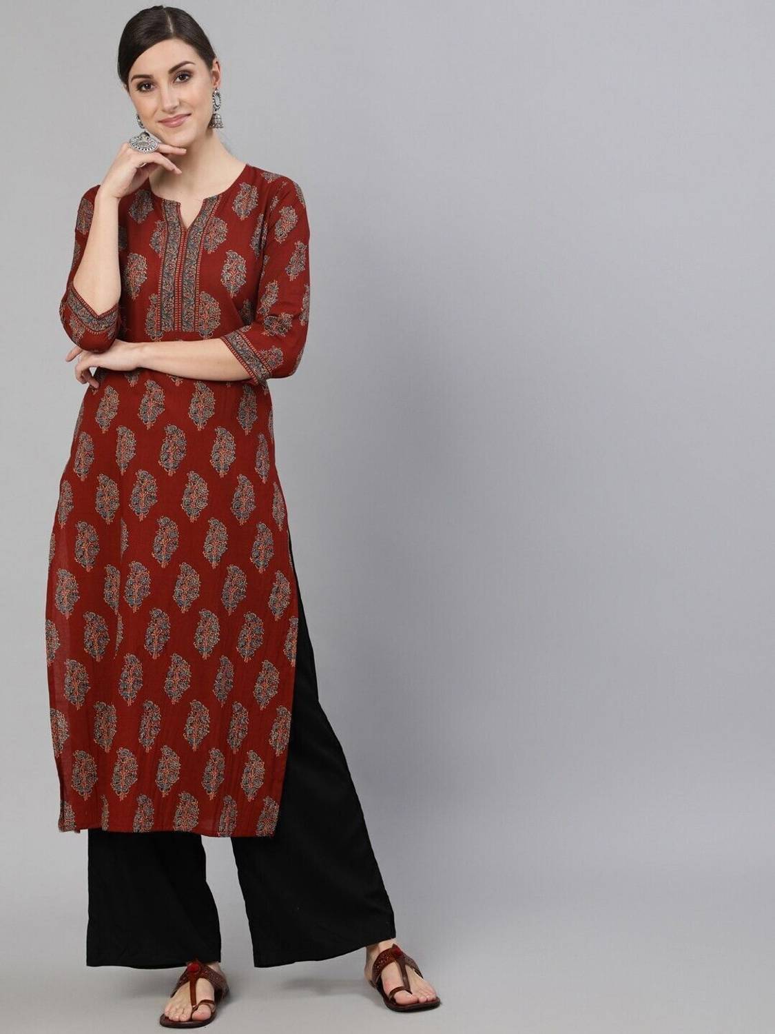 Fyunl Women Printed Viscose Rayon Straight Kurta (Red)
