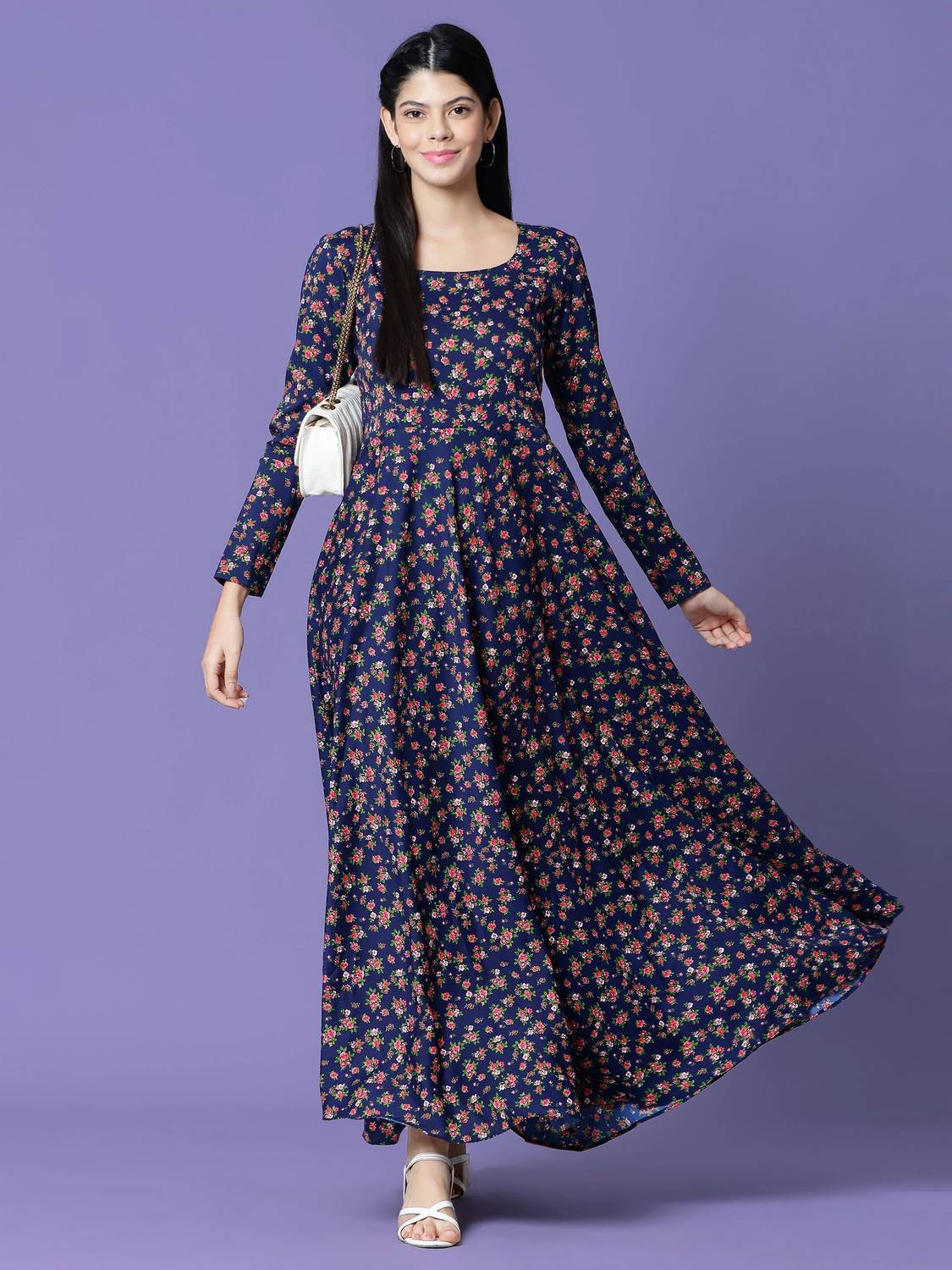 Dhakre fashion Women Floral Print Viscose Rayon Anarkali Kurta (D