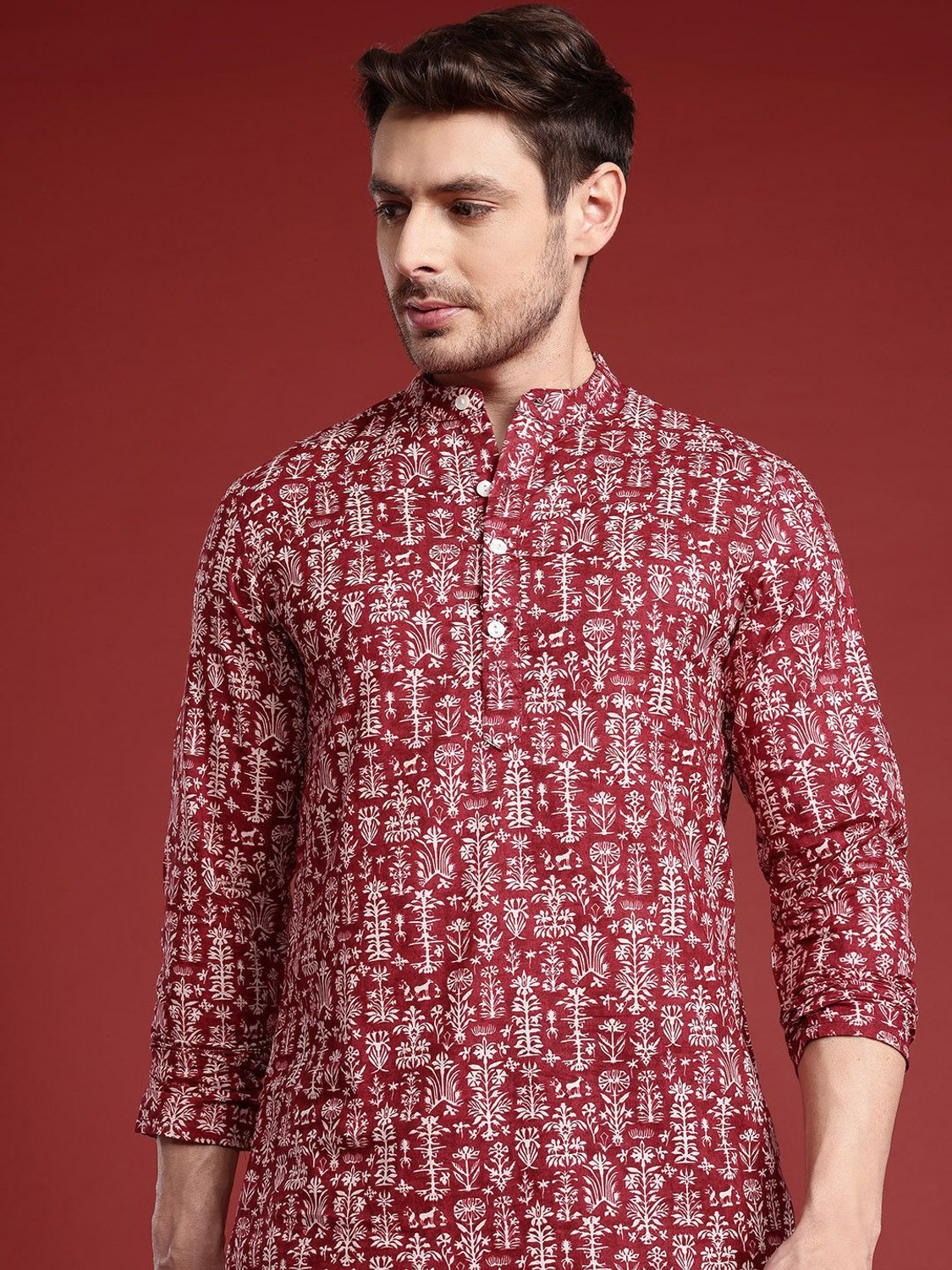 Image of ANOUK Men Floral Print A-line Kurta