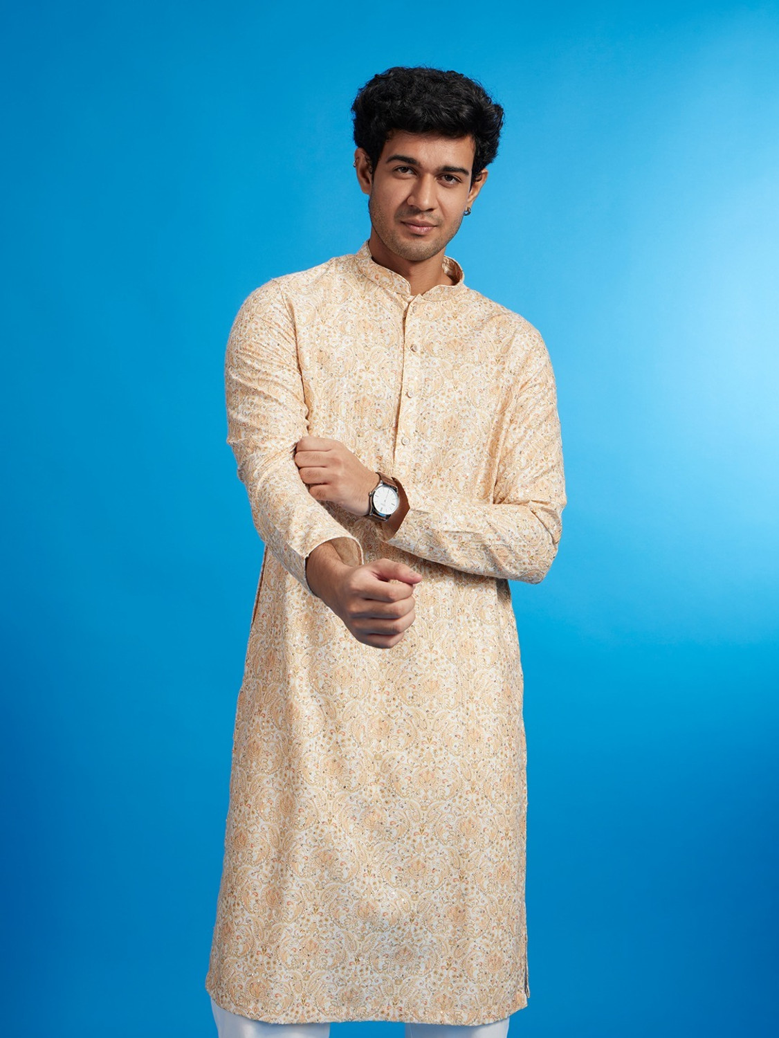Image of DIWAS by Manyavar Men Paisley, Embroidered, Embellished, Printed Straight Kurta