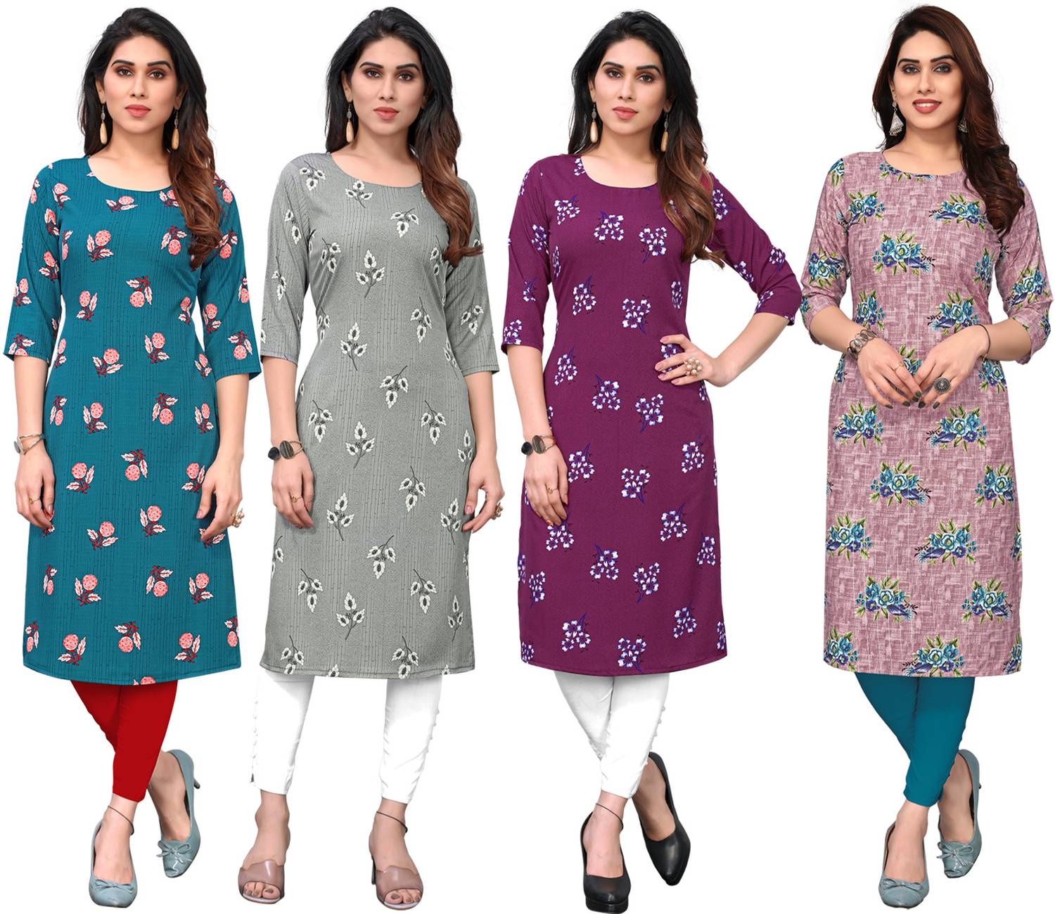 KETAKI FASHION Pack of 4 Women Printed Crepe Straight Kurta (Mult