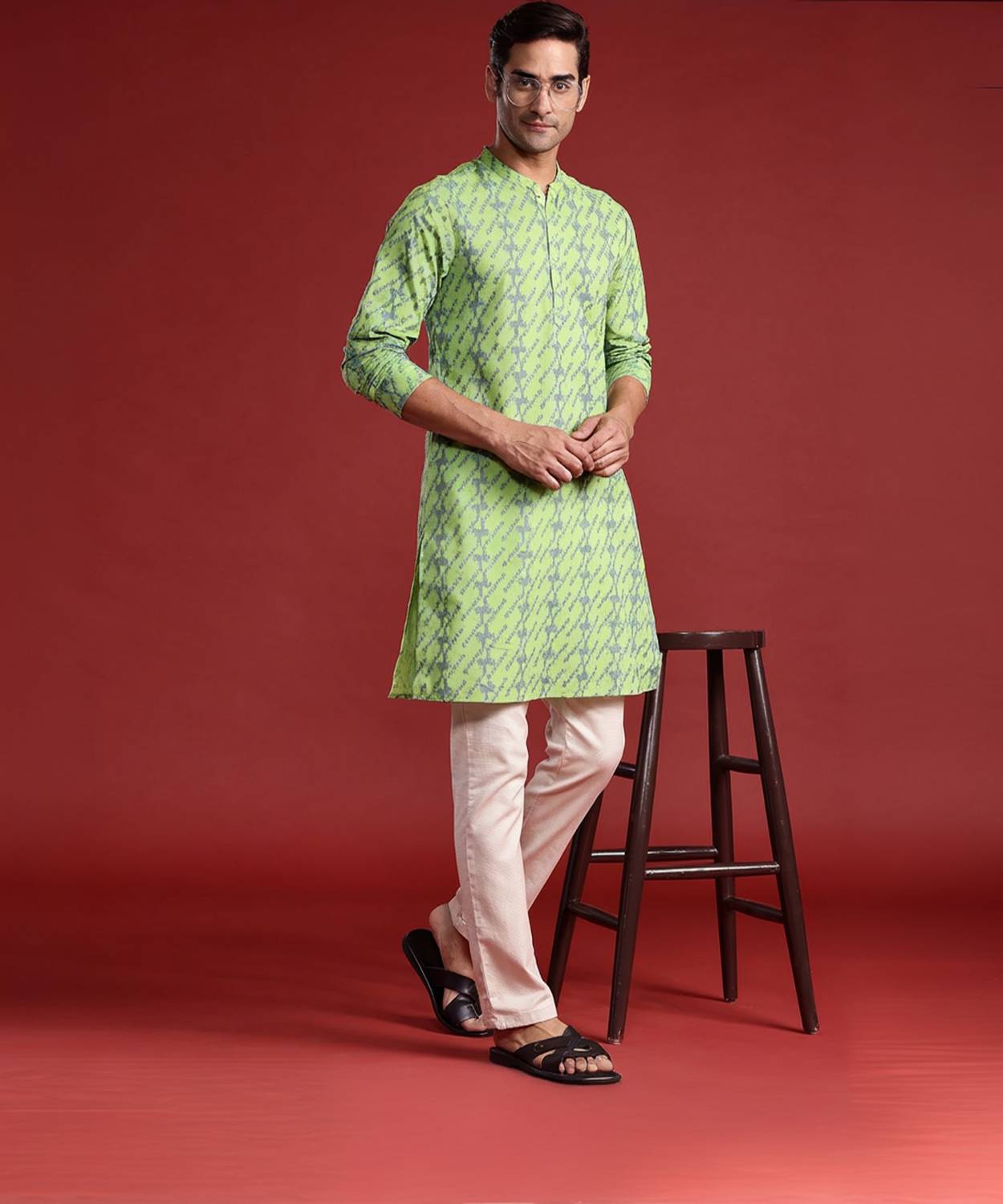 ANOUK Men Geometric Print Straight Kurta
