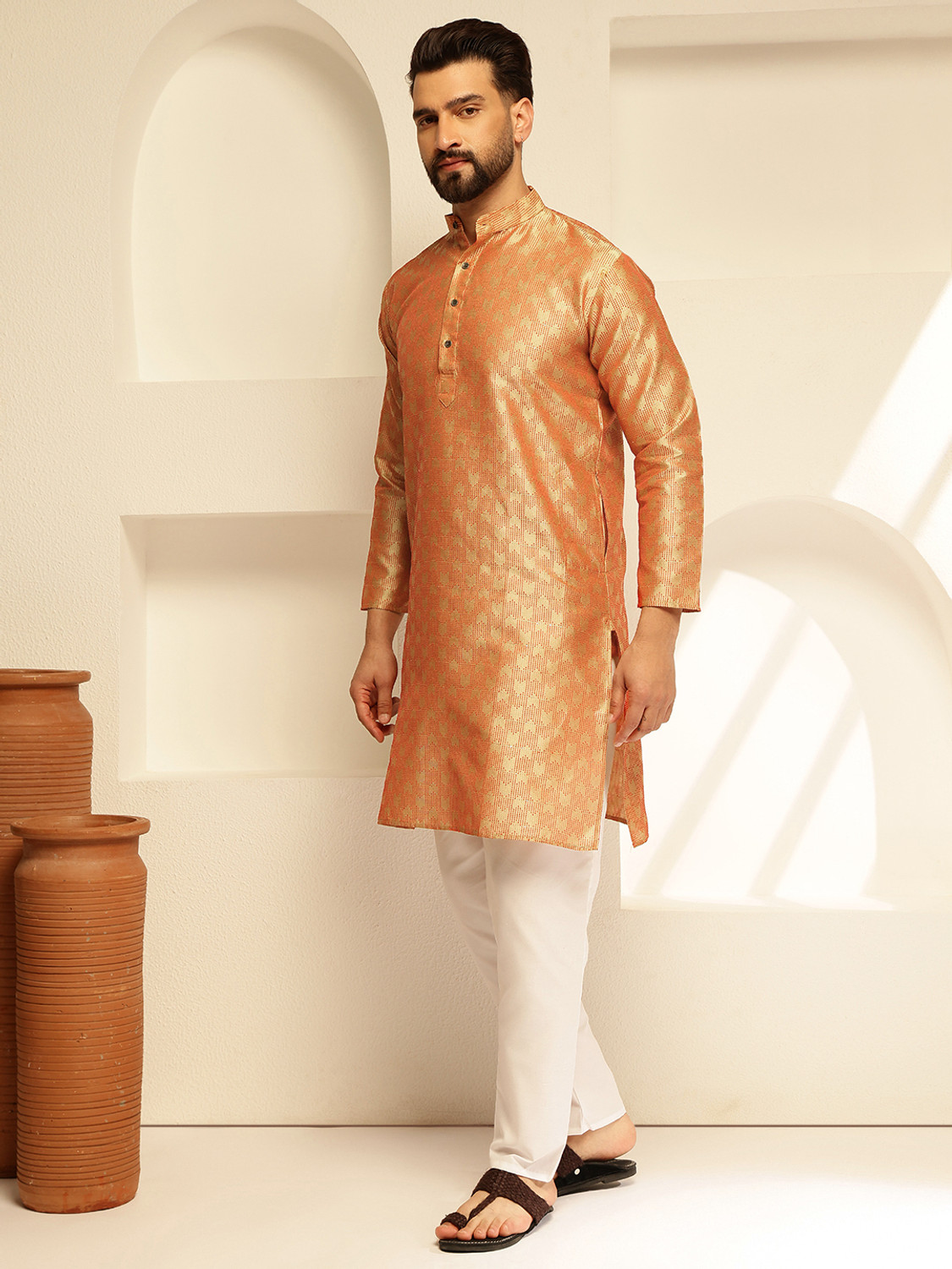 Image of SOJANYA Men Woven Design Straight Kurta