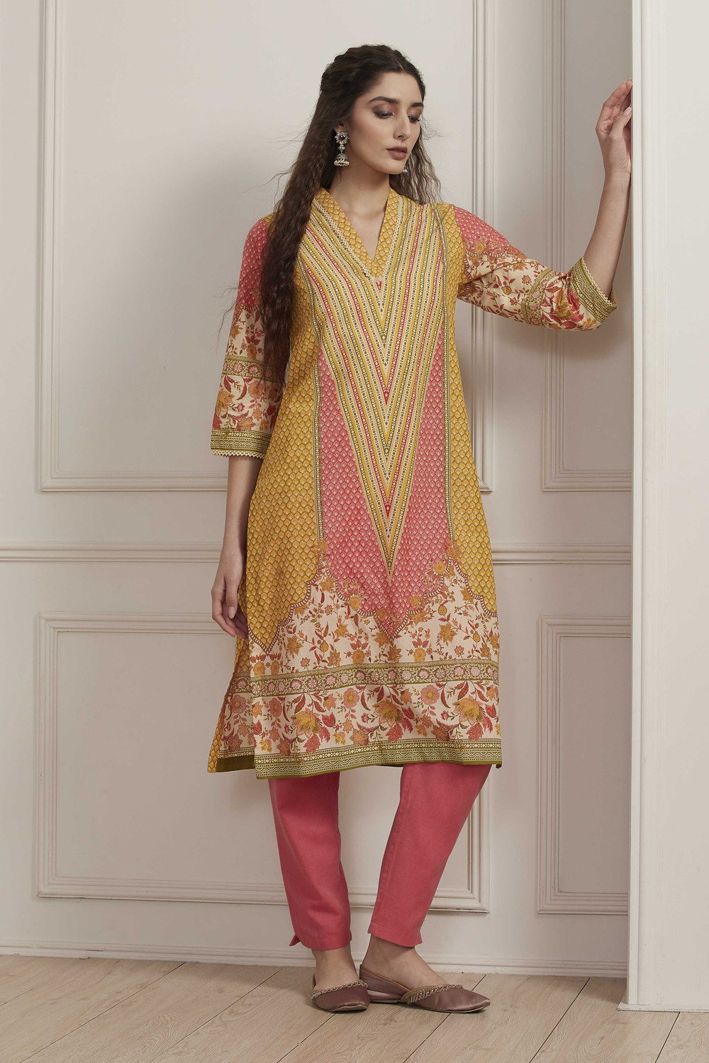 Image of BIBA Printed Pure Cotton Straight Kurta for Women (Yellow)