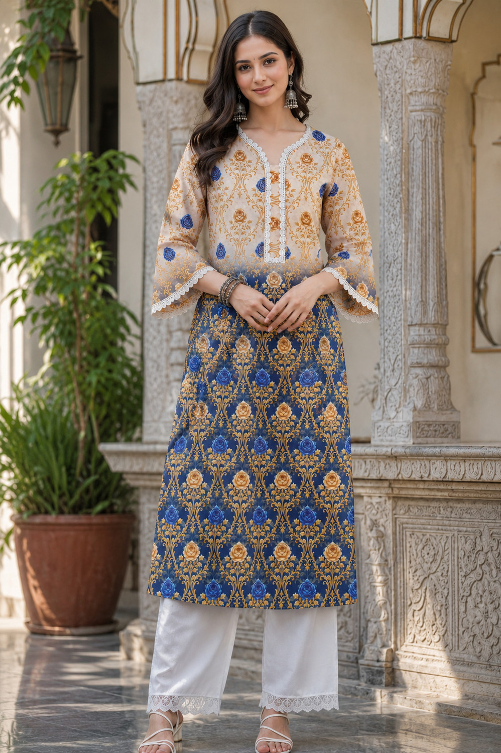 Image of LADISOL Women Floral Print, Printed A-line Kurta