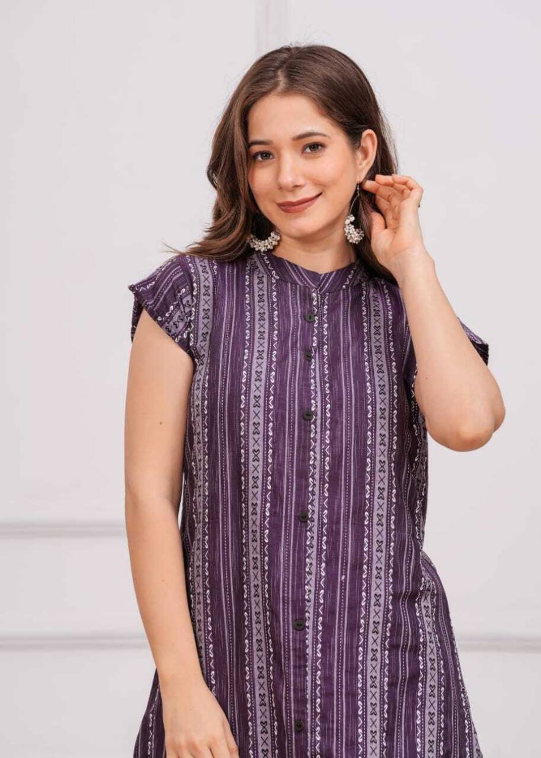 FANCIFY Women Printed Cotton Blend Straight Kurta (Purple)