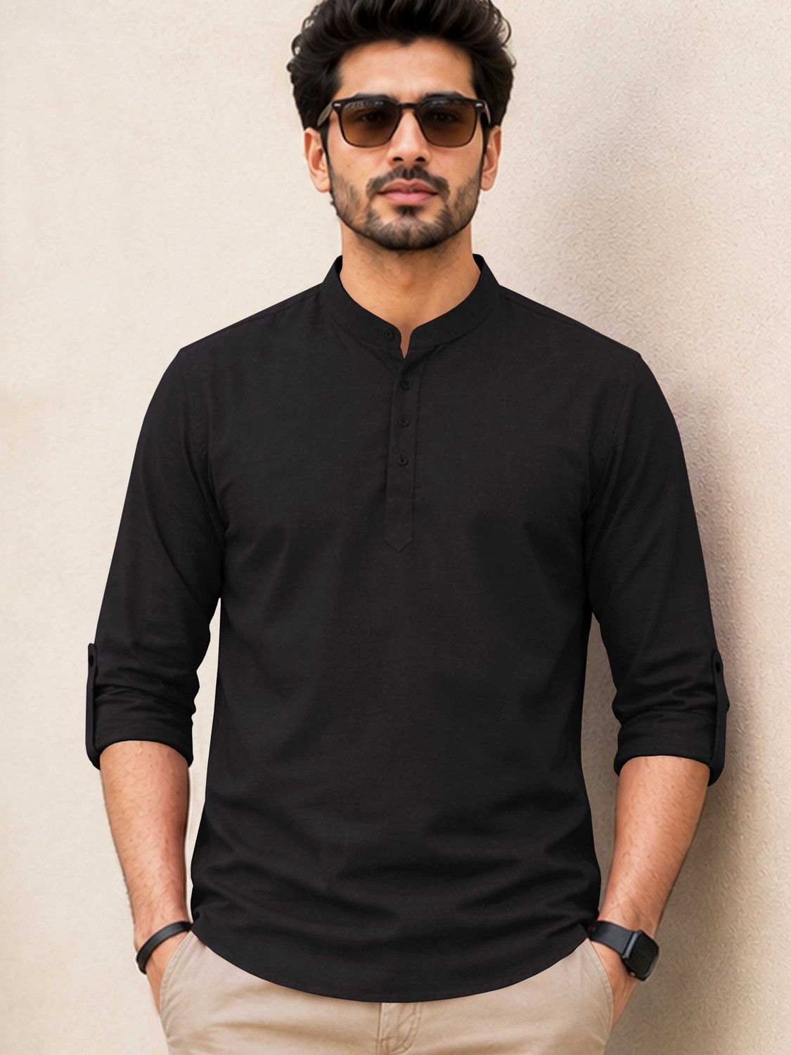Image of VeBNoR Men Solid Casual Black Shirt