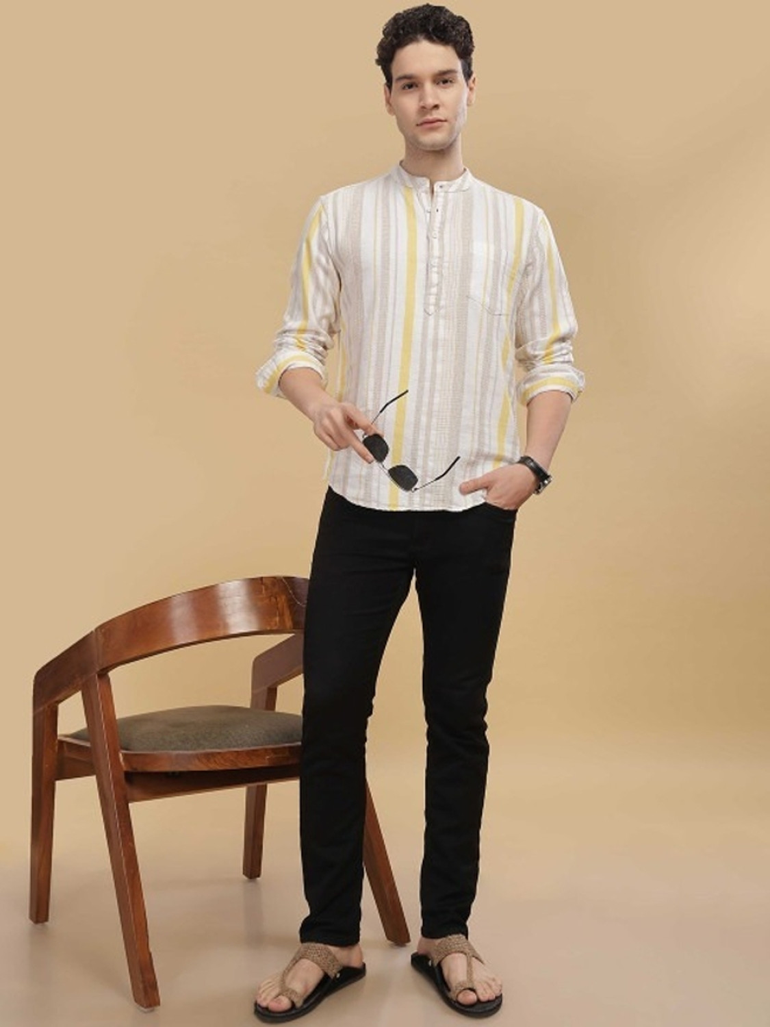 Image of Printcultr TRENDS Men Striped Straight Kurta