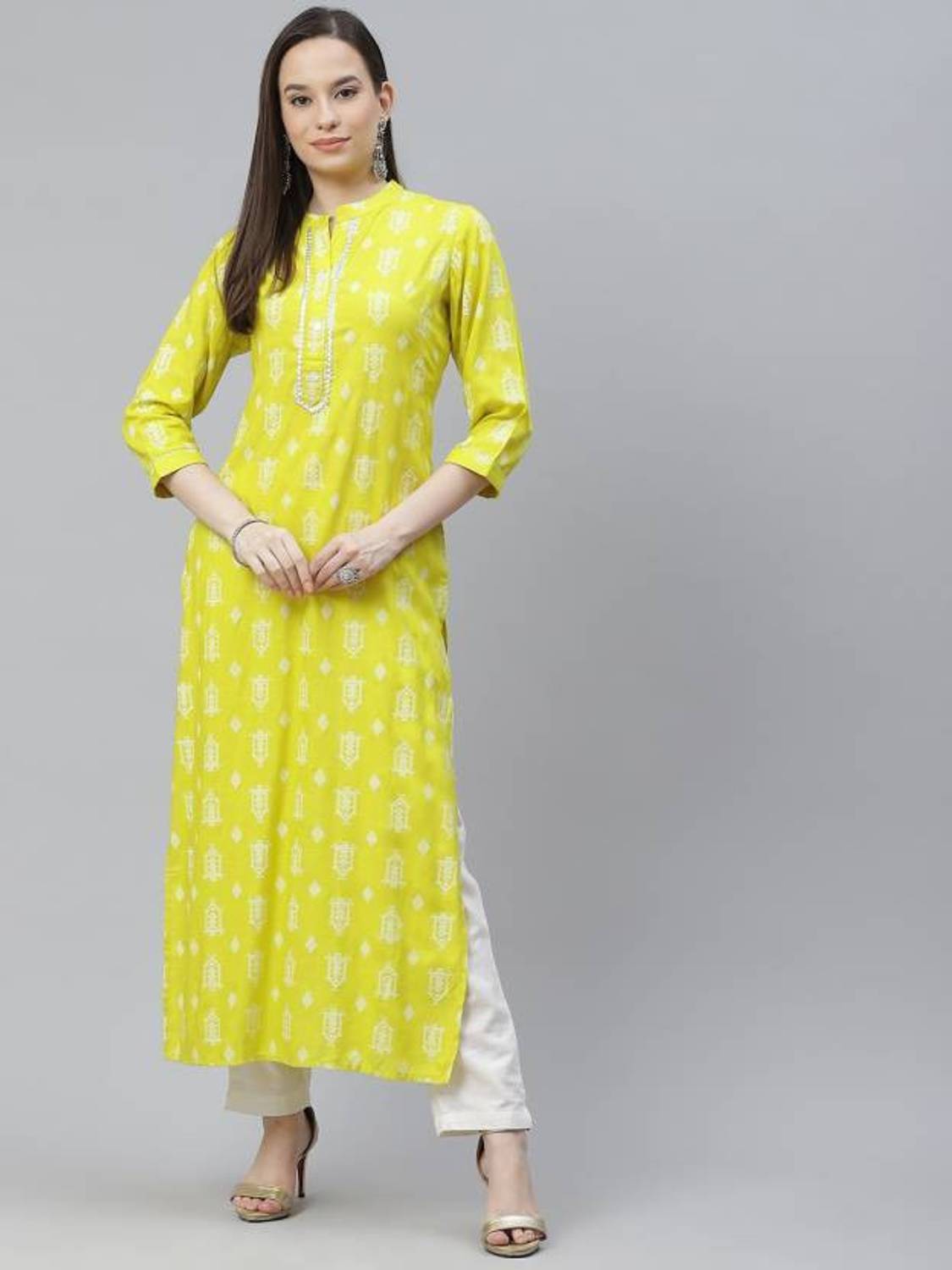deepcreek Women Printed Viscose Rayon Straight Kurta (Light Green