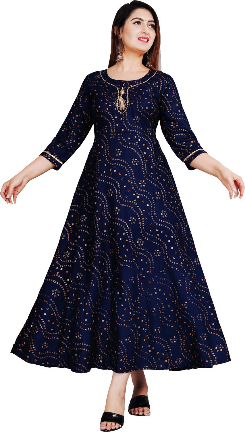 NUPITAL Women Printed Viscose Rayon Anarkali Kurta (Blue)