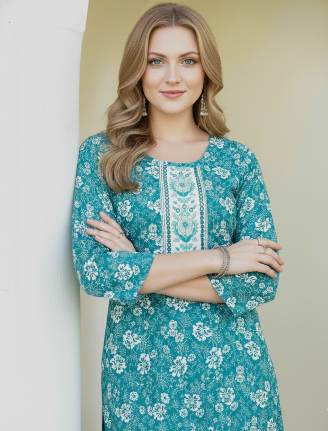 Image of AuzaSho Collection Women Floral Print Straight Kurta