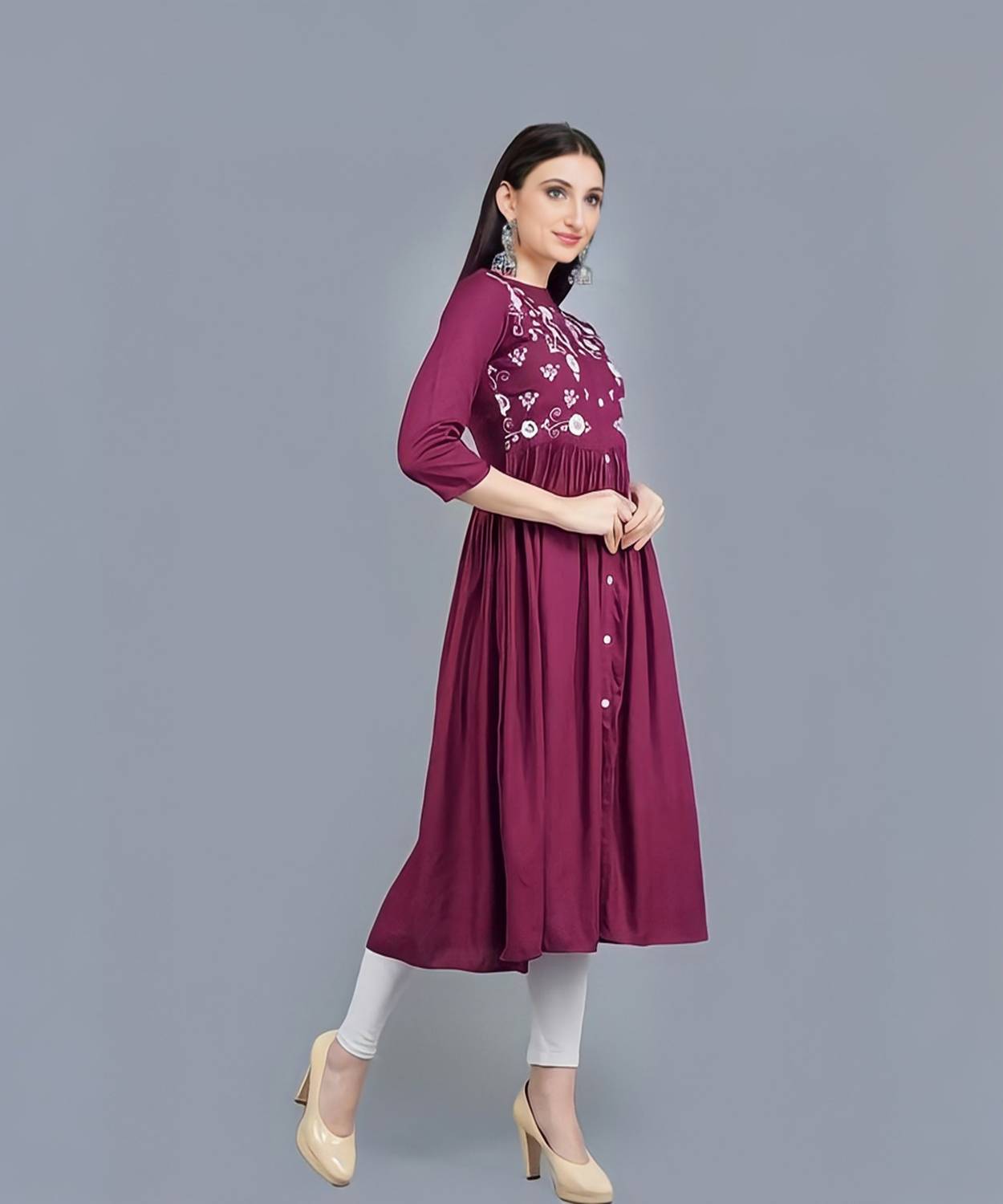PALSIYA PRESENTS Women Printed Cotton Rayon A-line Kurta (Maroon)