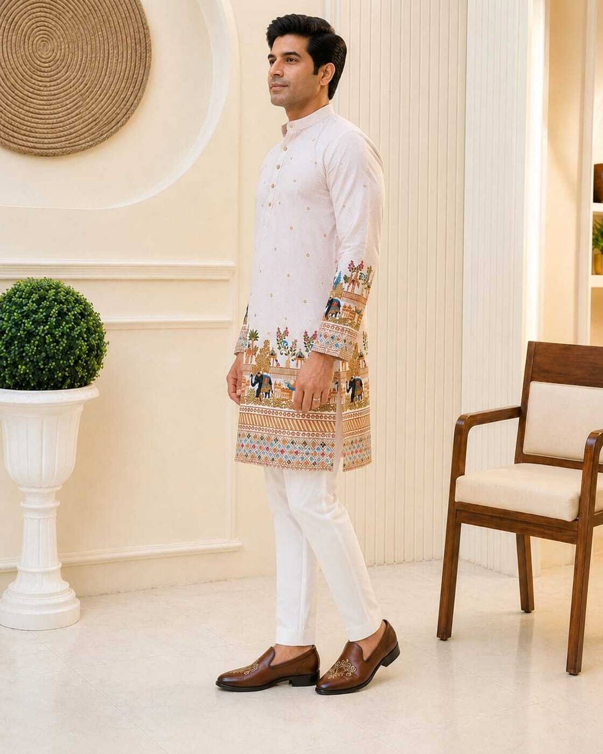 shreeravitex Men Animal Print Straight Kurta - Image 3