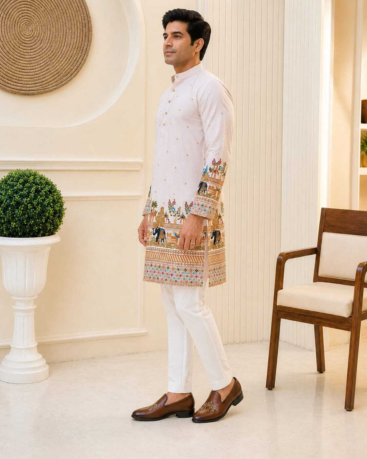 Image of shreeravitex Men Animal Print Straight Kurta